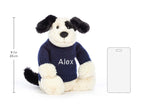 Bashful Black & Cream Puppy with Personalized Navy Jumper