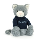 Bashful Kitten with Personalized Navy Jumper