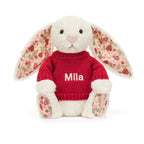 Blossom Cream Bunny 'Berry' with Personalized Red Jumper
